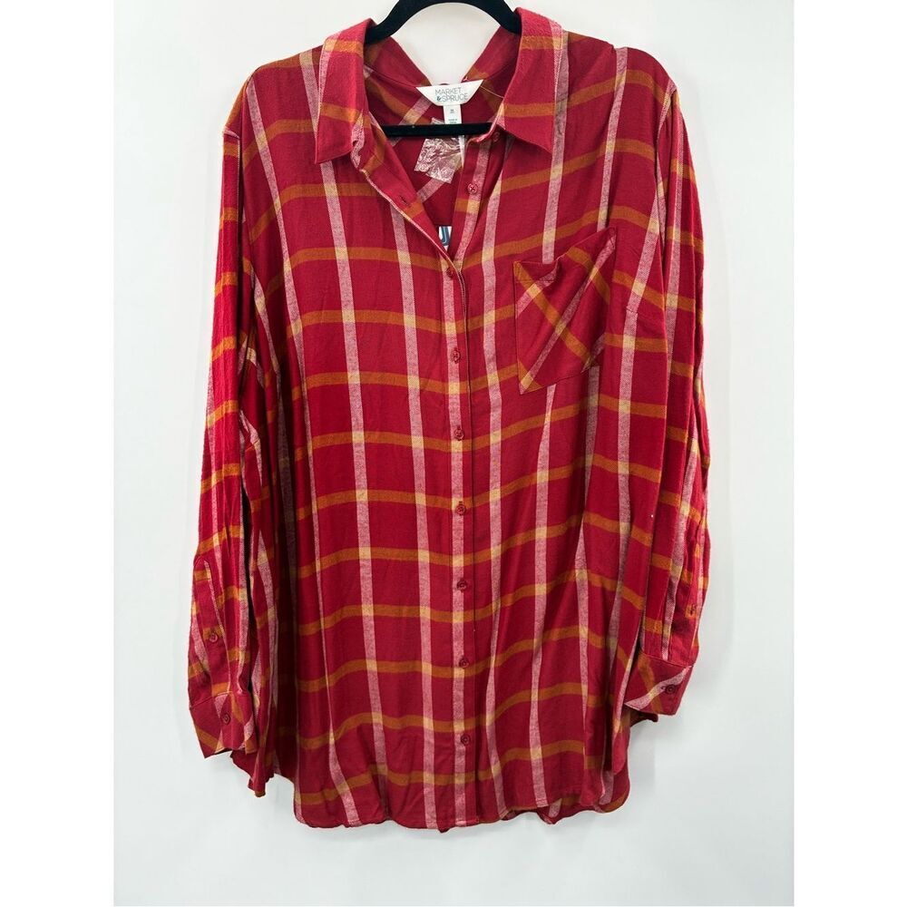 3for$20 Market Spruce Red Plaid Button-Up Shirt with Mustard Stripes size: 3X